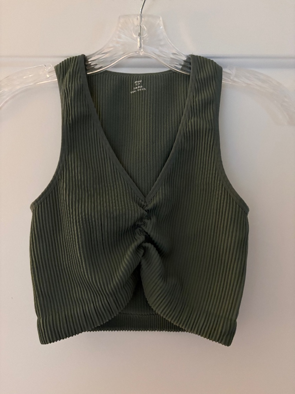 *FIRM PRICE* Aerie Superchill Seamless Ruched Bra Top Green Ribbed